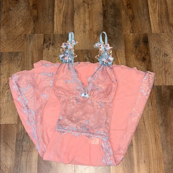 Segrado Lacrado Other - Y2K Pink & Lavender Lace /Floral Appliqué Chemise Lingerie Nightgown Size Large